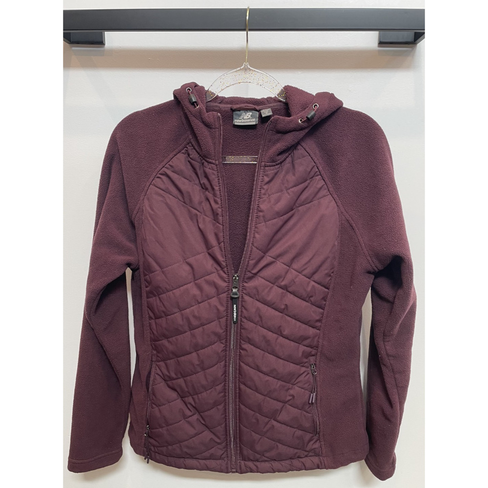 New Balance Quilted Fleece Jacket Women Medium Burgundy Athletic Hiking Outdoor